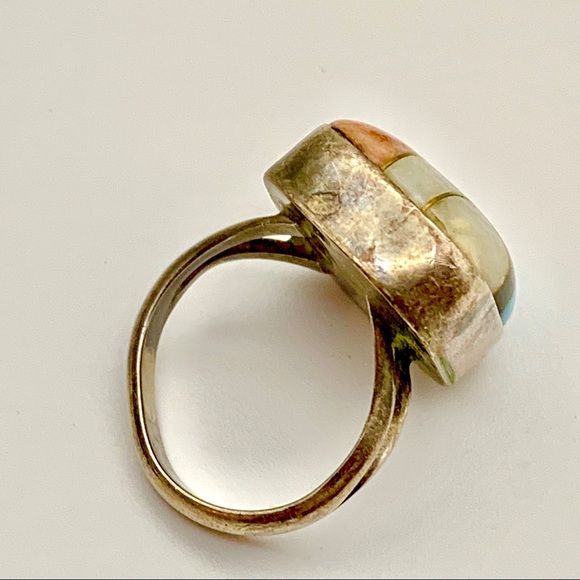 Native American Multi Gem Sterling Silver Ring Sz6 - Picture 5 of 9